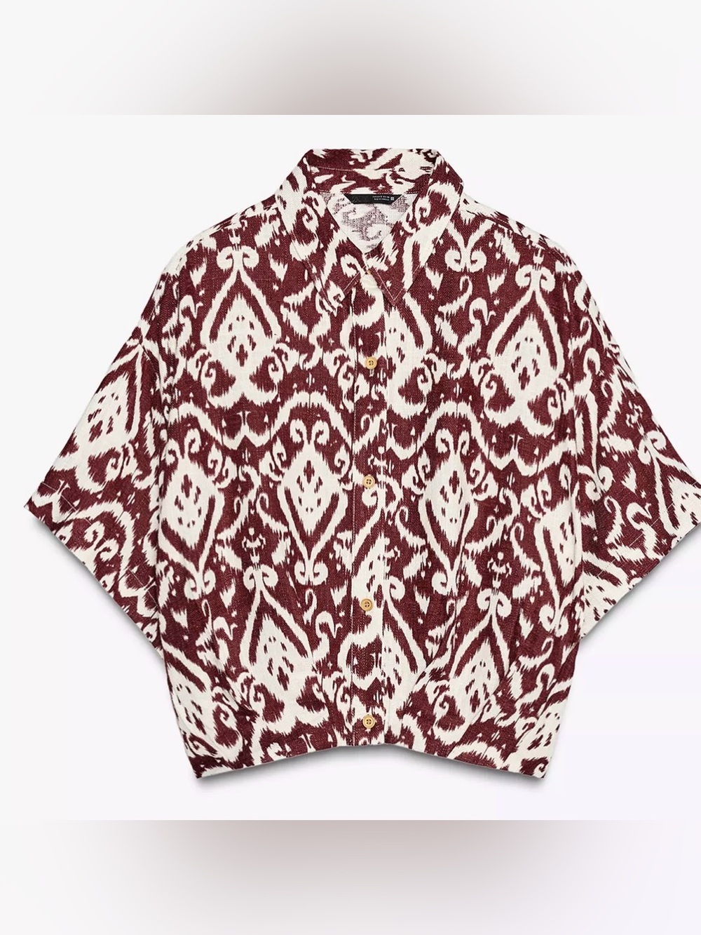 Zara Short-Sleeve Ikat Button-Down Shirt - Burgundy & White